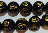 CAG3375 15.5 inches 14mm carved round black agate beads wholesale