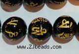 CAG3376 15.5 inches 16mm carved round black agate beads wholesale