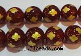 CAG3396 15.5 inches 12mm carved round red agate beads wholesale