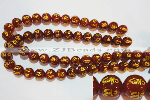 CAG3404 15.5 inches 14mm carved round red agate beads wholesale