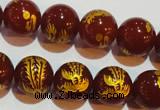 CAG3416 15.5 inches 14mm carved round red agate beads wholesale