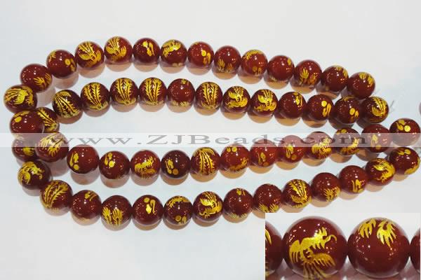 CAG3417 15.5 inches 16mm carved round red agate beads wholesale