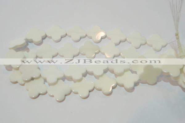 CAG3429 15.5 inches 25*25mm flower white agate gemstone beads