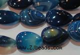 CAG3470 15.5 inches 13*18mm flat teardrop blue line agate beads