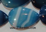 CAG3474 15.5 inches 25*35mm flat teardrop blue line agate beads