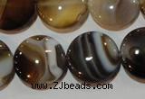 CAG3505 15.5 inches 20mm flat round brown line agate beads