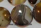 CAG3507 15.5 inches 30mm flat round brown line agate beads