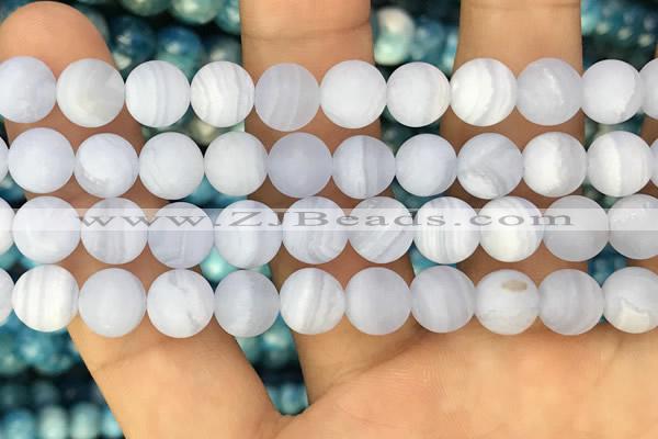 CAG3584 15.5 inches 10mm round matte blue lace agate beads