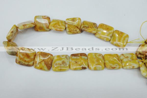 CAG3616 15.5 inches 25*25mm square yellow crazy lace agate beads