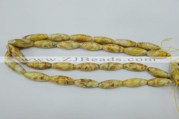 CAG3633 15.5 inches 10*30mm rice yellow crazy lace agate beads