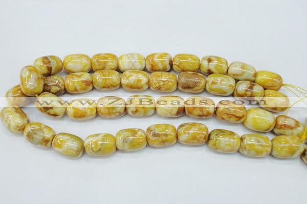CAG3638 15.5 inches 15*20mm drum yellow crazy lace agate beads