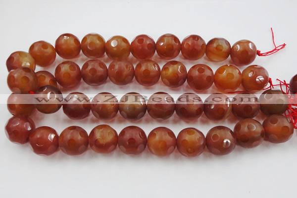 CAG3666 15.5 inches 18mm carved round matte red agate beads