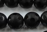 CAG3677 15.5 inches 20mm carved round matte black agate beads