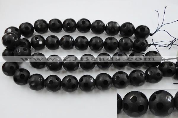 CAG3677 15.5 inches 20mm carved round matte black agate beads