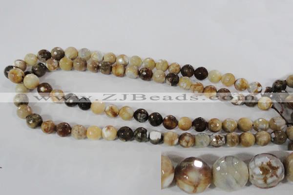 CAG3863 15.5 inches 10mm faceted round fire crackle agate beads