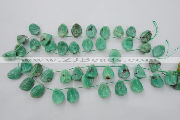 CAG3948 Top-drilled 13*18mm leaf green grass agate beads