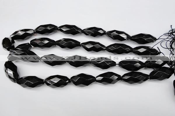 CAG4005 15.5 inches 15*30mm faceted rice black agate beads
