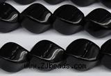 CAG4007 15.5 inches 13*18mm twisted rice black agate beads