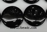 CAG4016 15.5 inches 25mm flat round black agate beads