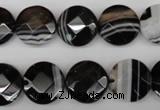 CAG4020 15.5 inches 14mm faceted coin black agate beads