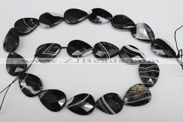 CAG4030 15.5 inches 15*20mm faceted flat teardrop black agate beads
