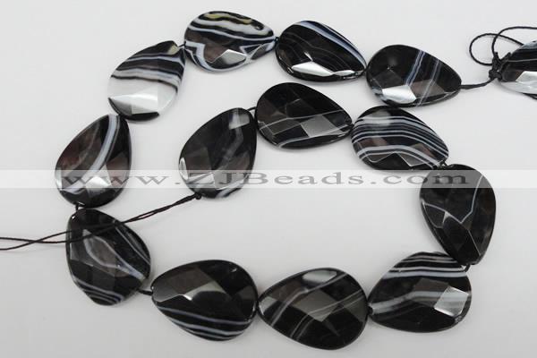 CAG4031 15.5 inches 20*30mm faceted flat teardrop black agate beads