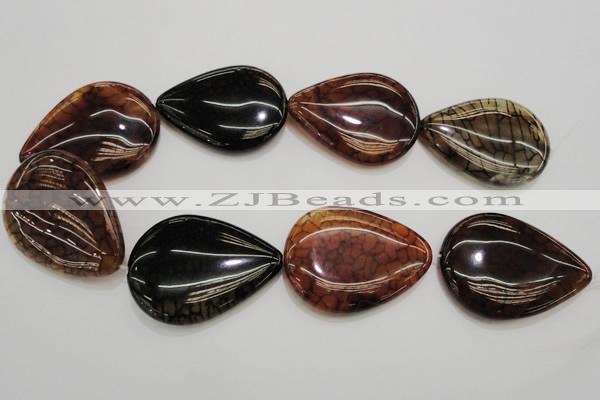 CAG4088 15.5 inches 38*50mm flat teardrop dragon veins agate beads