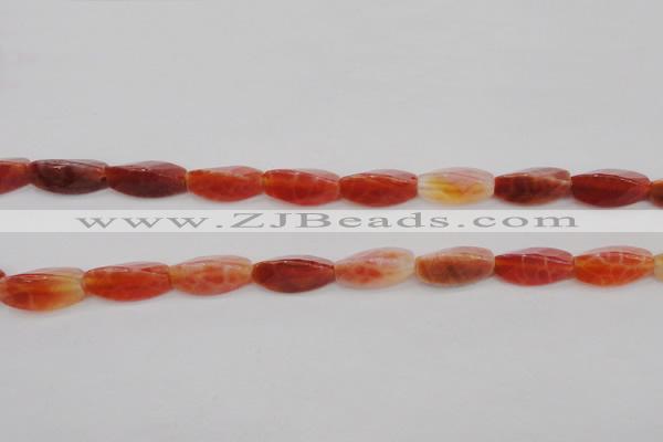 CAG4201 7*14mm faceted & twisted trihedron natural fire agate beads