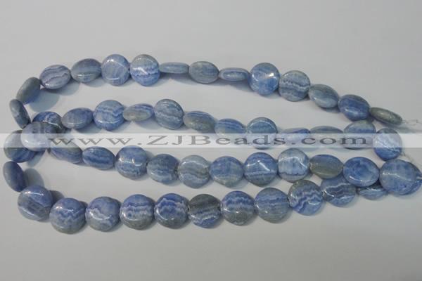 CAG4380 15.5 inches 16mm flat round dyed blue lace agate beads