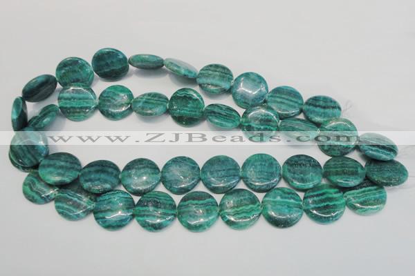 CAG4424 15.5 inches 20mm flat round dyed blue lace agate beads