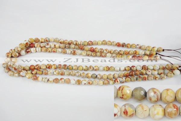 CAG4482 15.5 inches 6mm faceted round fire crackle agate beads