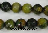 CAG4542 15.5 inches 12mm faceted round fire crackle agate beads