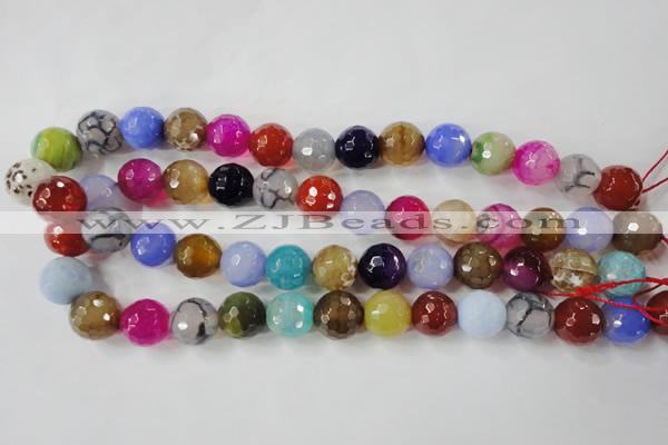 CAG4564 15.5 inches 14mm faceted round fire crackle agate beads