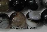 CAG4662 15.5 inches 10mm faceted round fire crackle agate beads