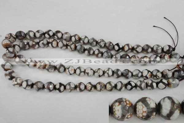 CAG4706 15 inches 10mm faceted round tibetan agate beads wholesale