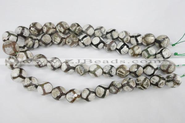 CAG4711 15 inches 16mm faceted round tibetan agate beads wholesale