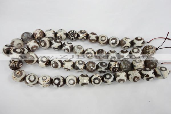CAG4717 15 inches 16mm faceted round tibetan agate beads wholesale