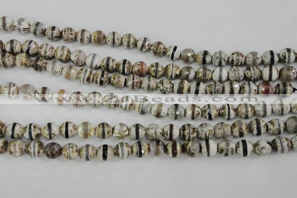 CAG4723 15 inches 8mm faceted round tibetan agate beads wholesale