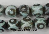 CAG4732 15 inches 14mm faceted round tibetan agate beads wholesale