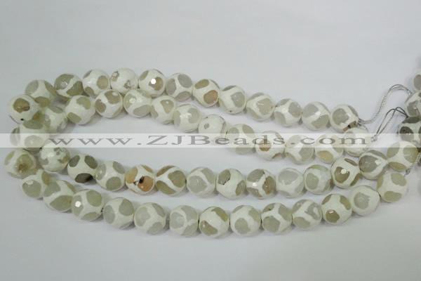 CAG4817 15 inches 12mm faceted round tibetan agate beads wholesale