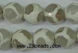 CAG4818 15 inches 14mm faceted round tibetan agate beads wholesale