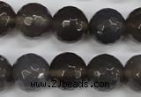 CAG4829 15 inches 14mm faceted round grey agate beads wholesale