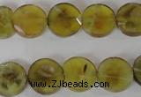 CAG4891 15 inches 12mm faceted coin fire crackle agate beads