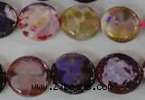 CAG4893 15 inches 15mm faceted coin fire crackle agate beads
