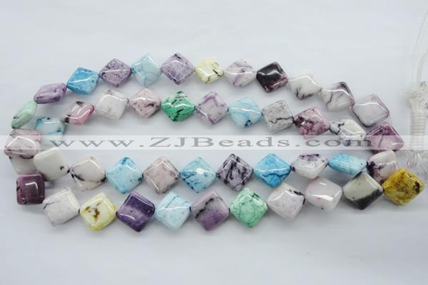 CAG4914 15.5 inches 15*15mm diamond dyed white agate beads