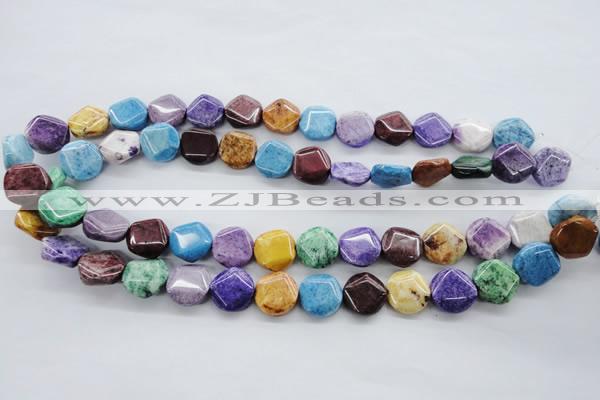 CAG4918 15.5 inches 14mm faceted coin dyed white agate beads
