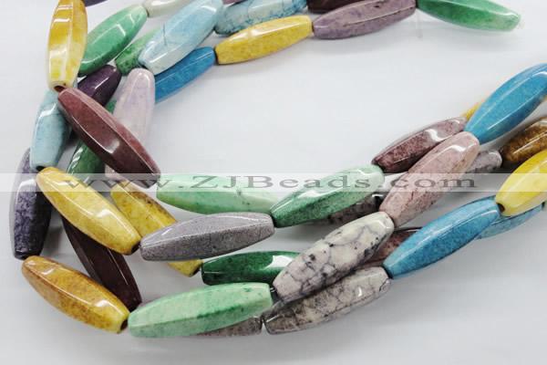 CAG4924 15.5 inches 12*35mm hexahedron dyed white agate beads