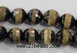 CAG5145 15 inches 10mm faceted round tibetan agate beads wholesale