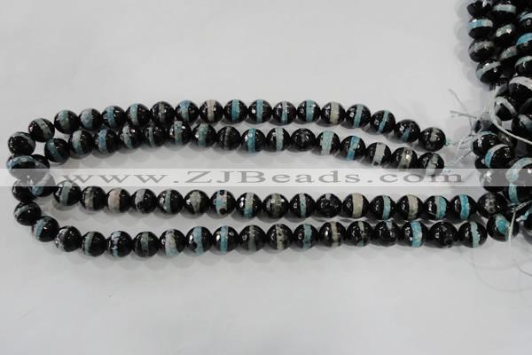 CAG5147 15 inches 10mm faceted round tibetan agate beads wholesale