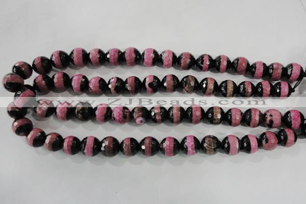 CAG5154 15 inches 12mm faceted round tibetan agate beads wholesale